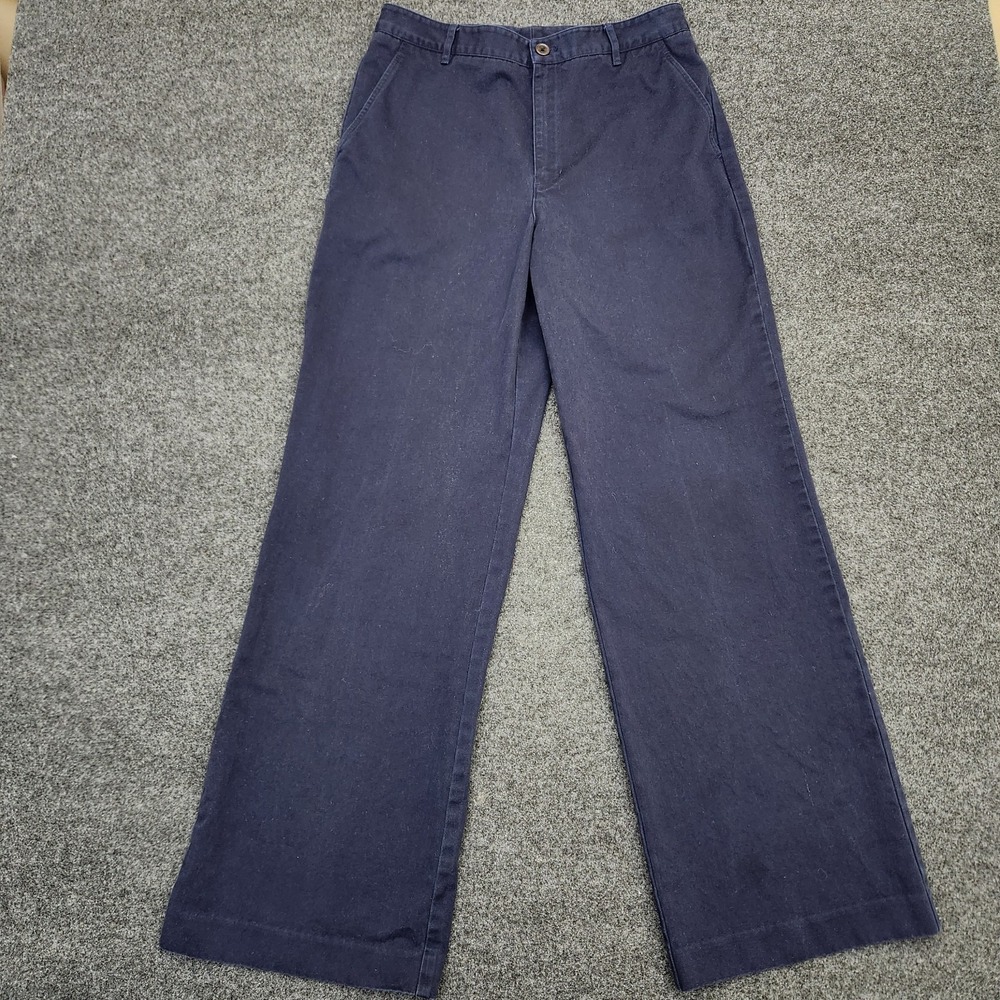 Ralph Lauren Womens 8 Navy Blue Wide Leg 100% Cotton Denim Pants Old Money